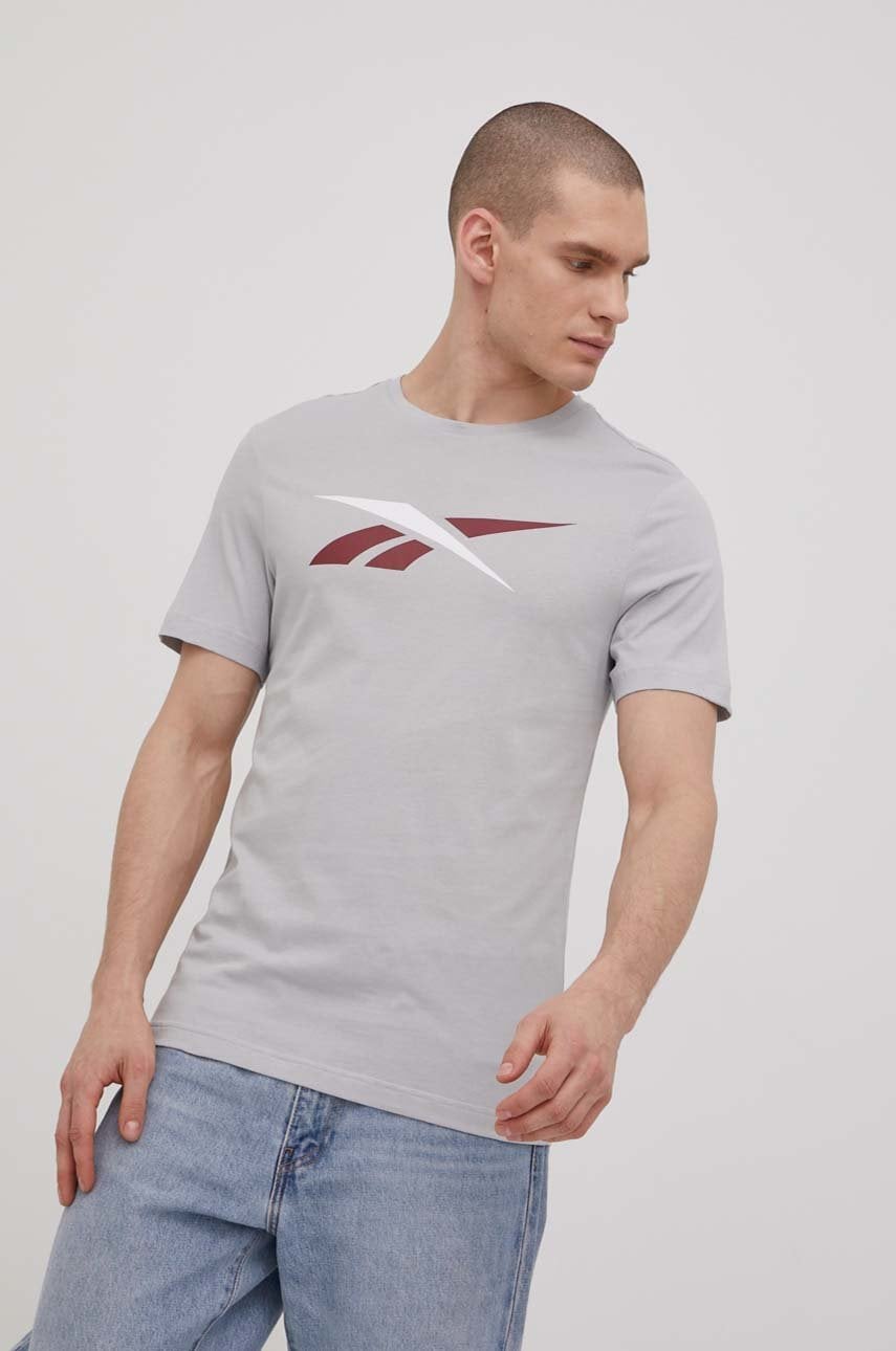Reebok tricou din bumbac culoarea gri, cu imprimeu