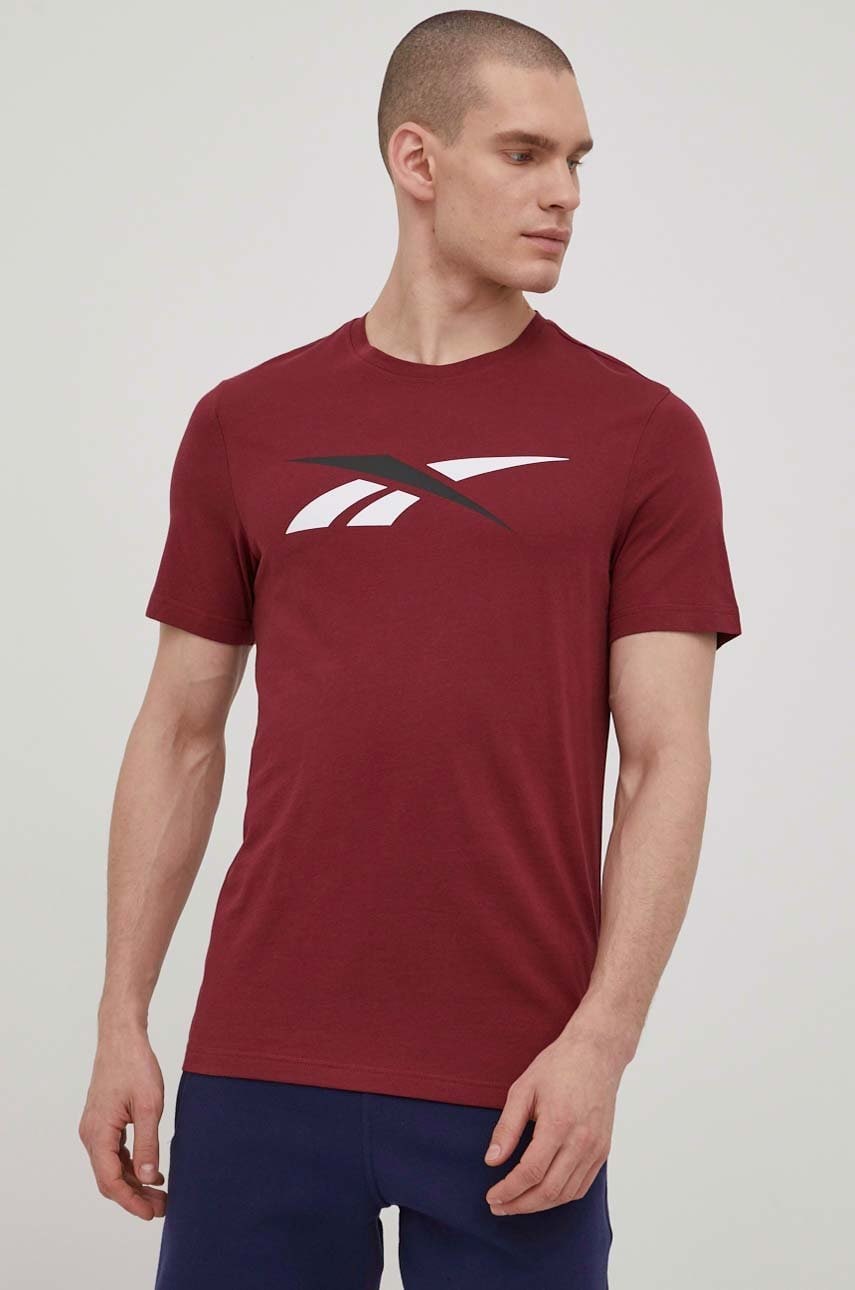 Reebok tricou din bumbac culoarea bordo, cu imprimeu