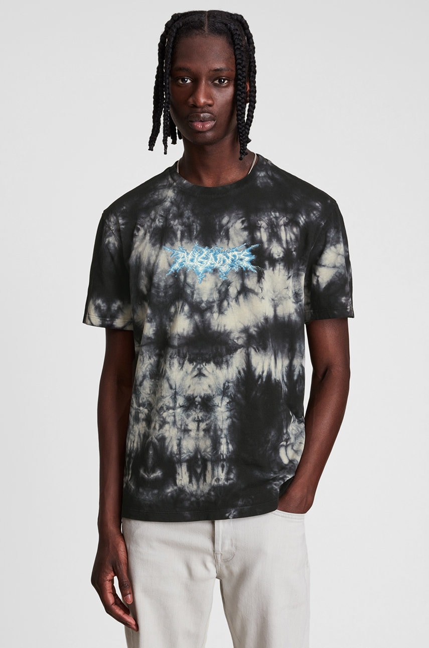 

Памучна тениска AllSaints в сиво с десен, Сив