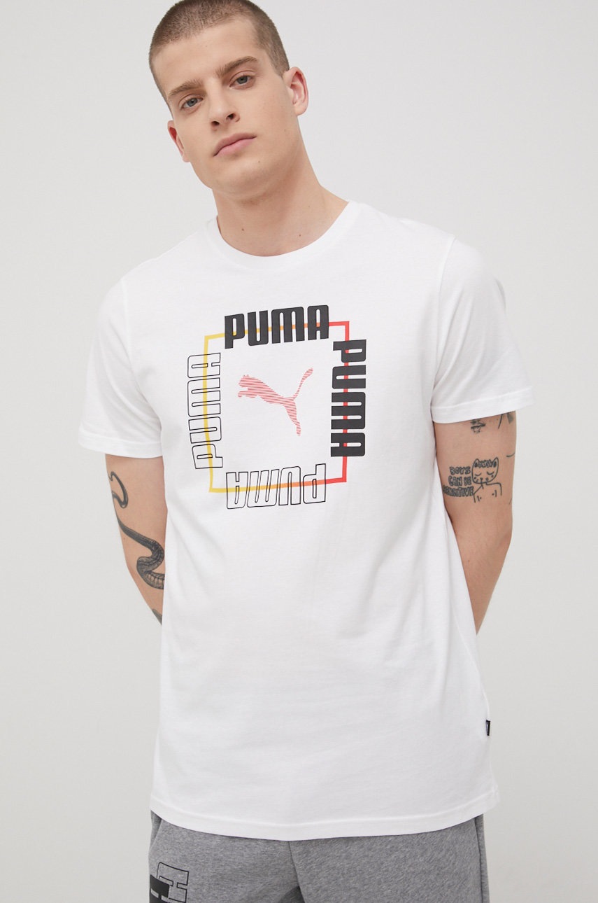 

Памучна тениска Puma 84856502 в бяло с принт, Бял
