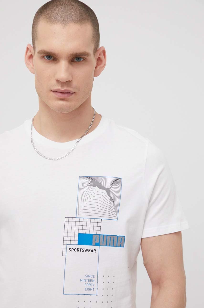 Puma tricou 848572 barbati, culoarea alb, cu imprimeu