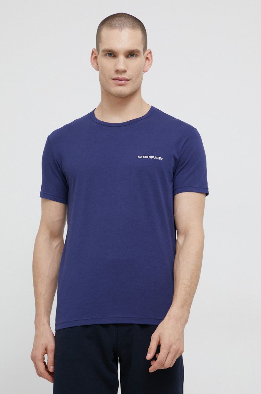 Emporio Armani Underwear Tricou (2-pack) bărbați, culoarea albastru marin, cu imprimeu ANSWEAR