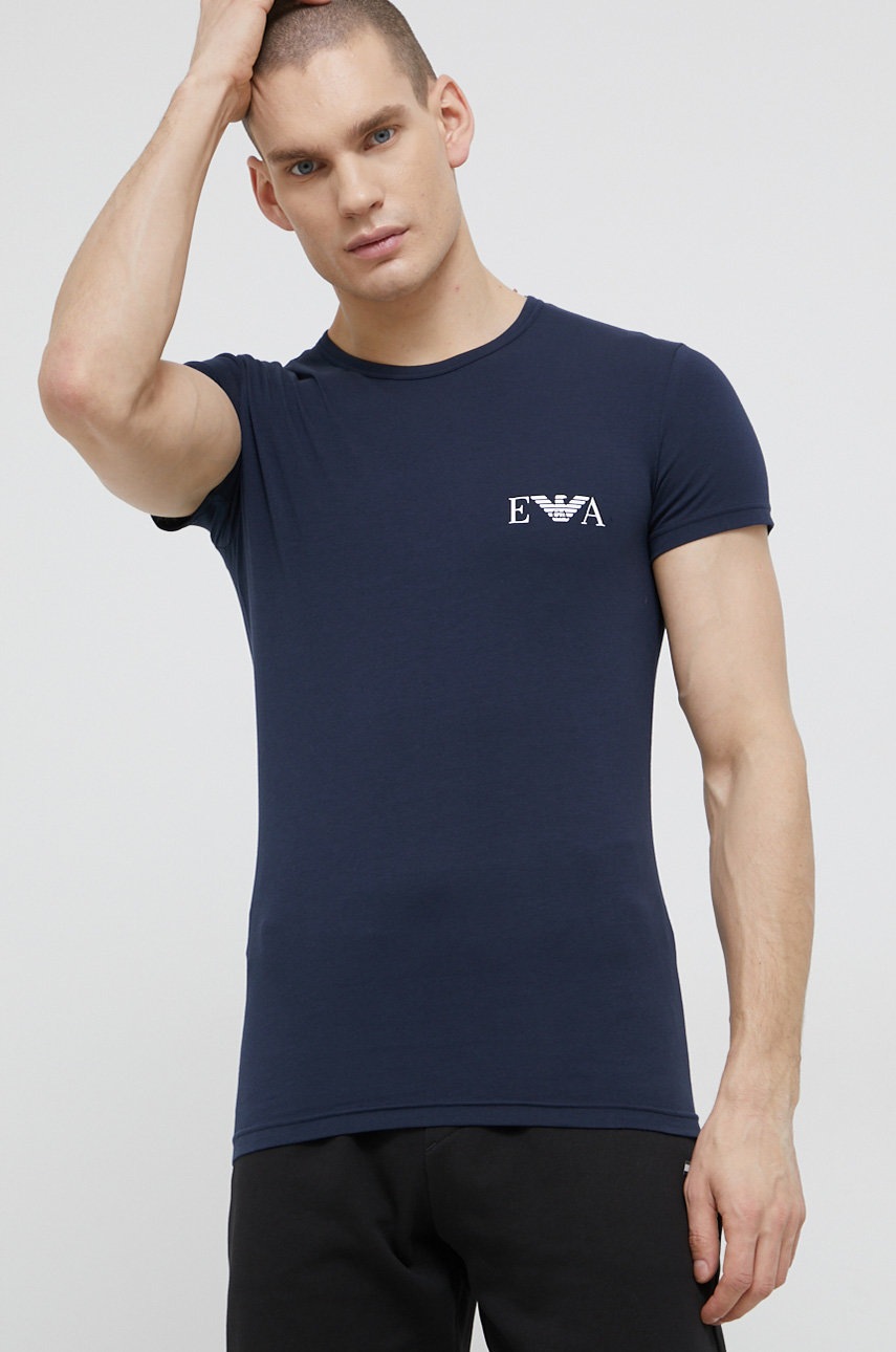 

Тениска Emporio Armani Underwear (2 броя) мъжка в тъмносиньо с принт, Тъмносин