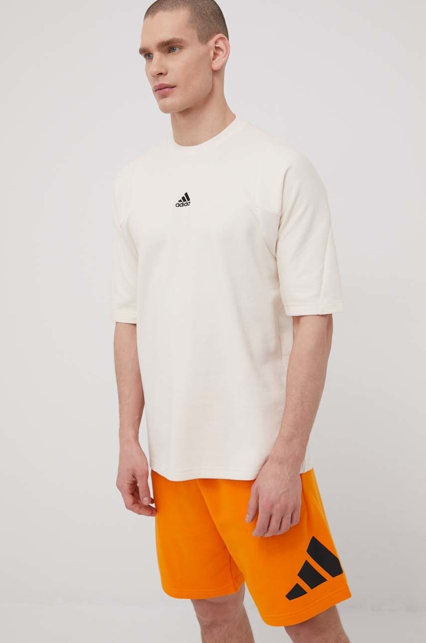 Adidas performance tricou hb0476 barbati, culoarea bej, cu imprimeu