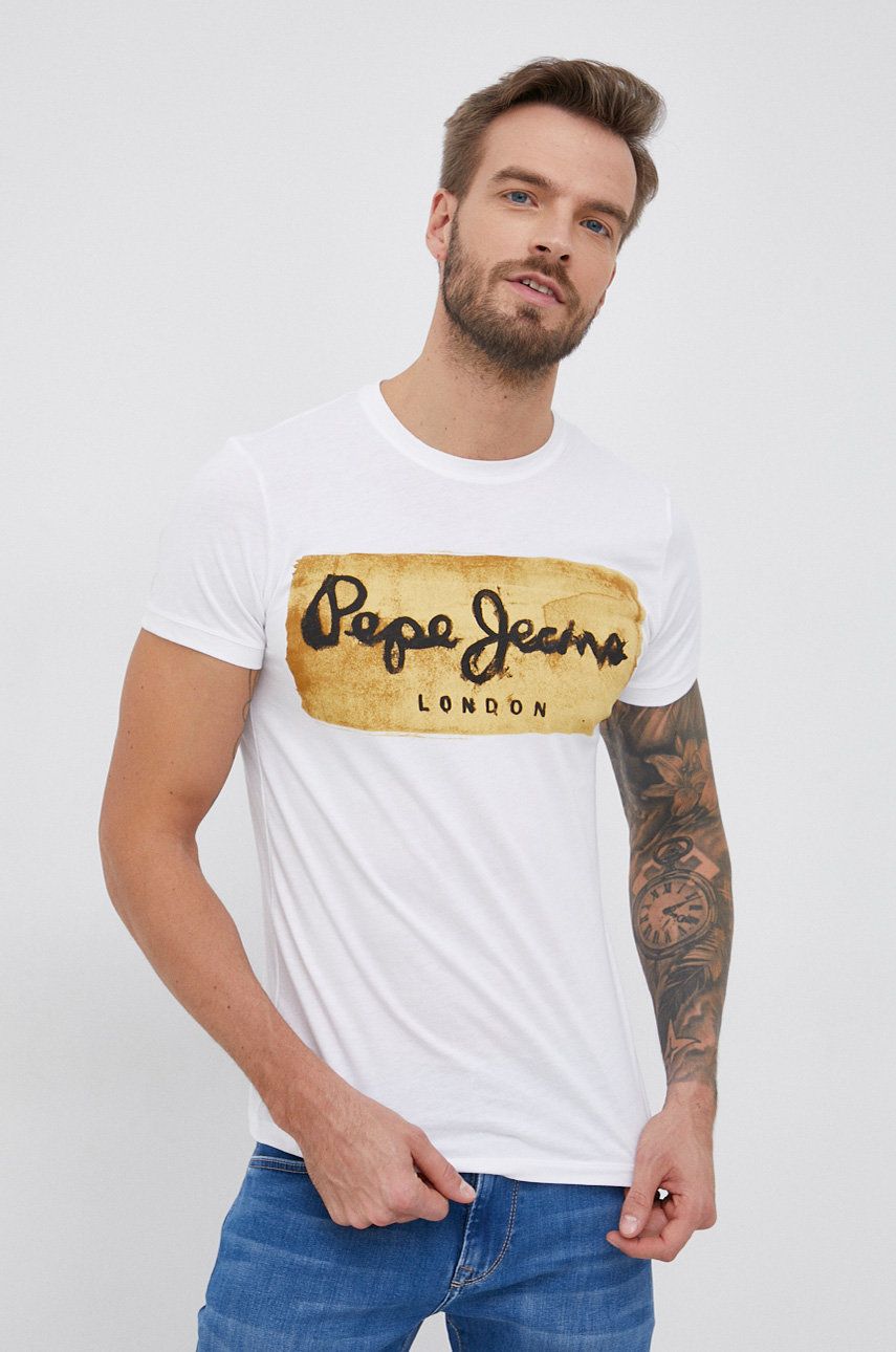 Pepe Jeans T-shirt bawełniany Charing kolor biały gładki