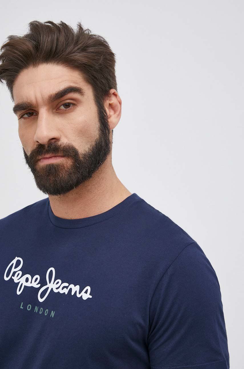 Pepe Jeans Tricou din bumbac Eggo culoarea albastru marin, cu imprimeu