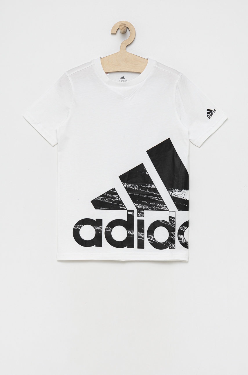 

Детска памучна тениска adidas Performance HD9522 в бяло с принт, Бял