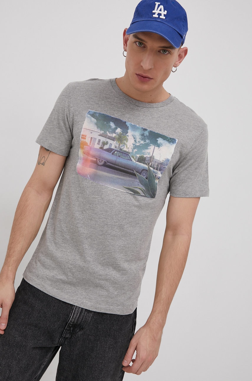 Premium by jack&jones tricou bărbați, culoarea gri, cu imprimeu