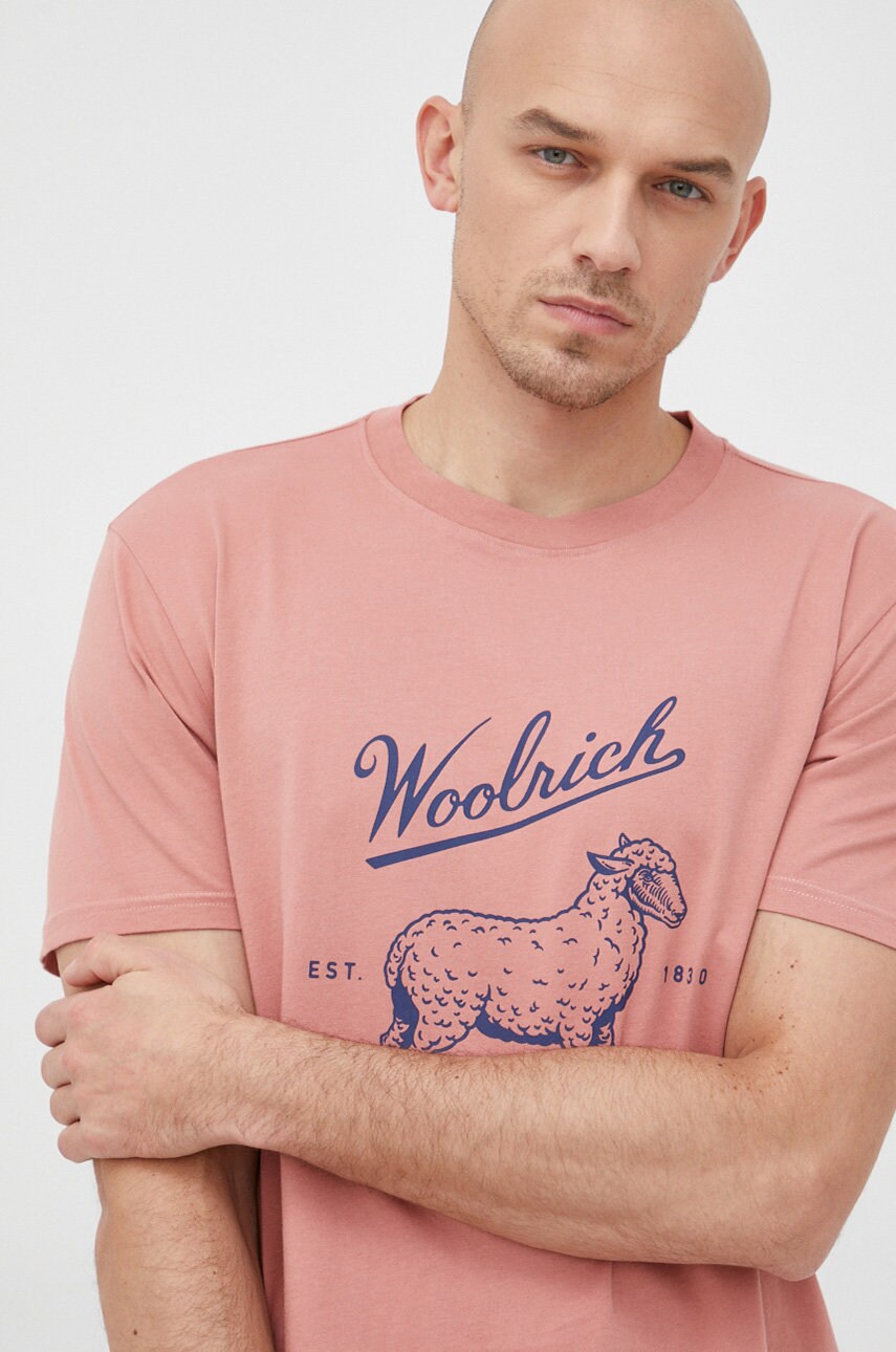

Бавовняна футболка Woolrich колір рожевий з принтом
