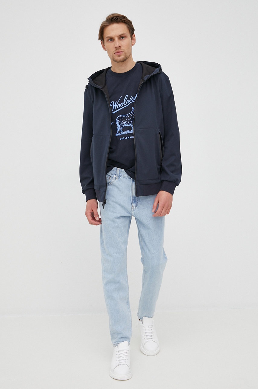 

Хлопковая футболка Woolrich цвет синий с принтом