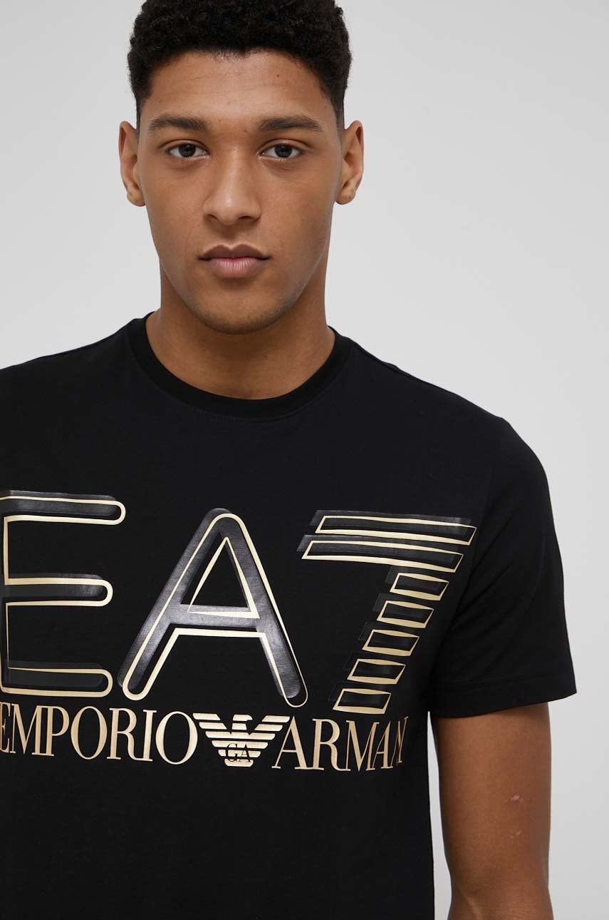 Ea7 emporio armani tricou din bumbac culoarea negru, material neted