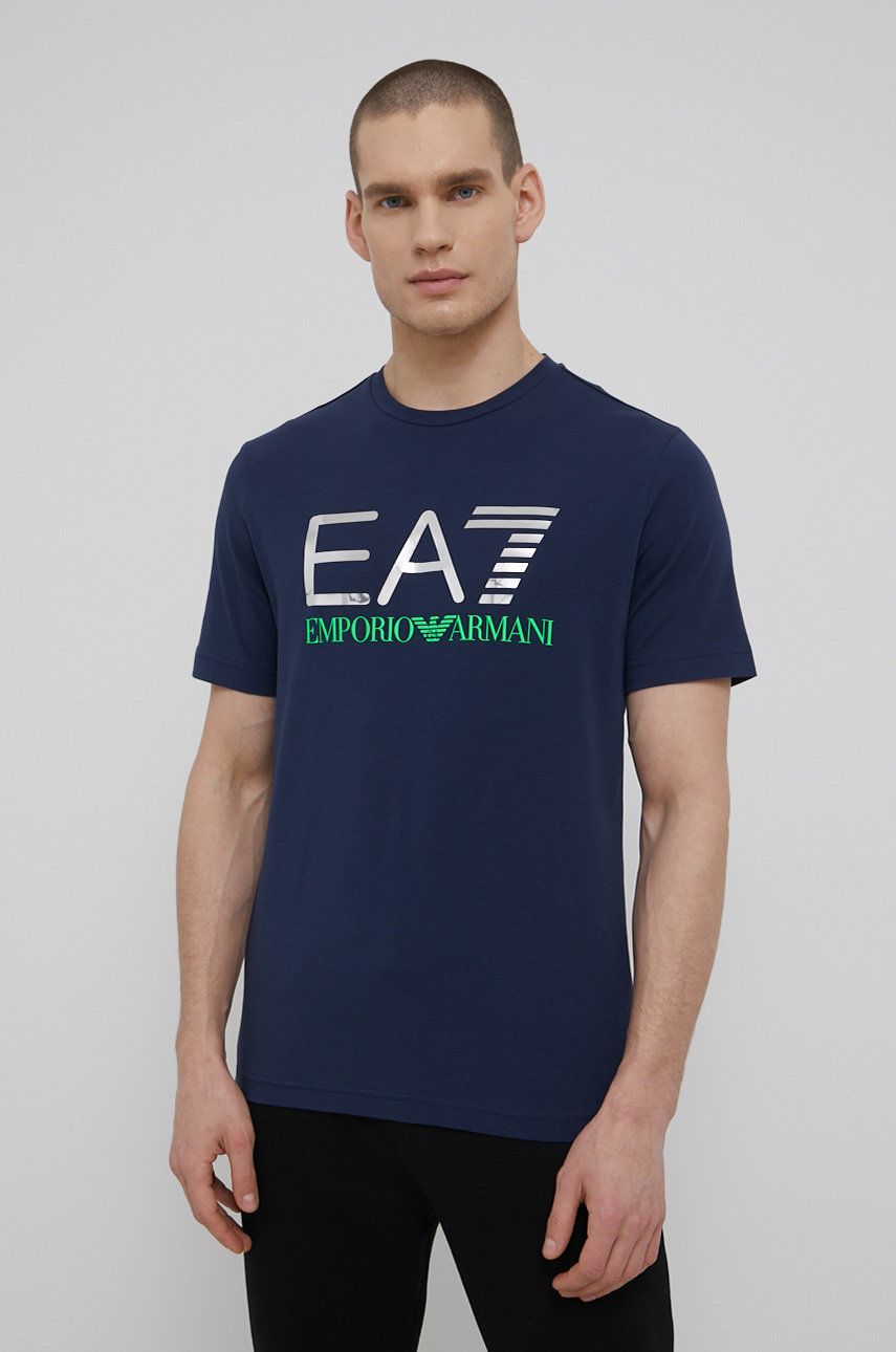 EA7 Emporio Armani tricou barbati, culoarea albastru marin, cu imprimeu