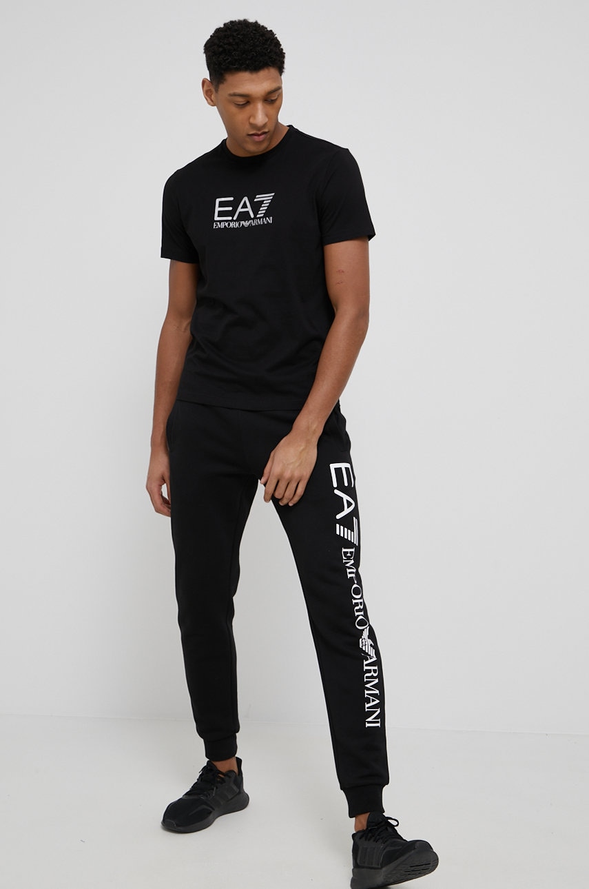 

Бавовняна футболка EA7 Emporio Armani колір чорний з принтом