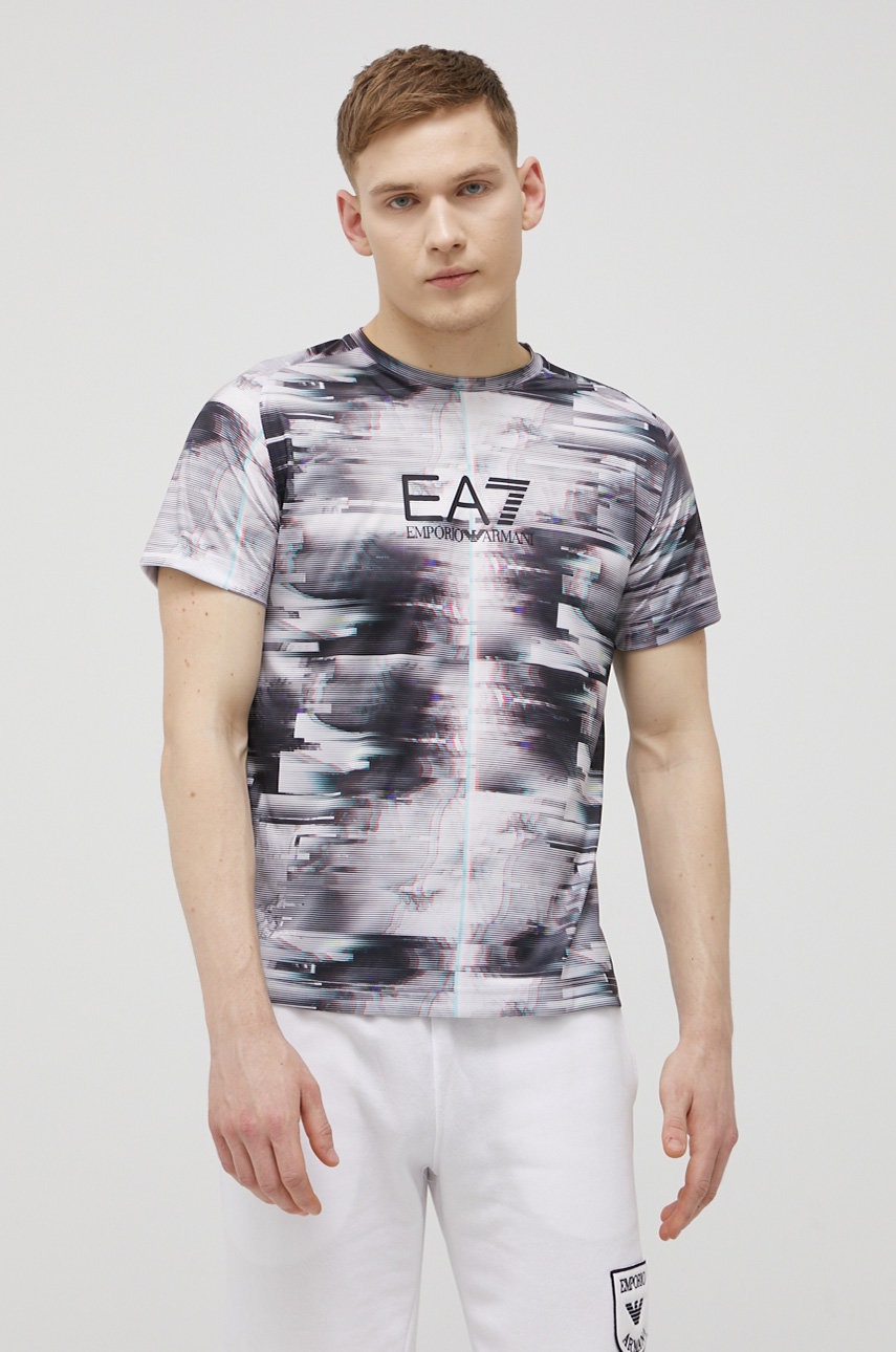

Тениска EA7 Emporio Armani мъжки в сиво с десен, Сив