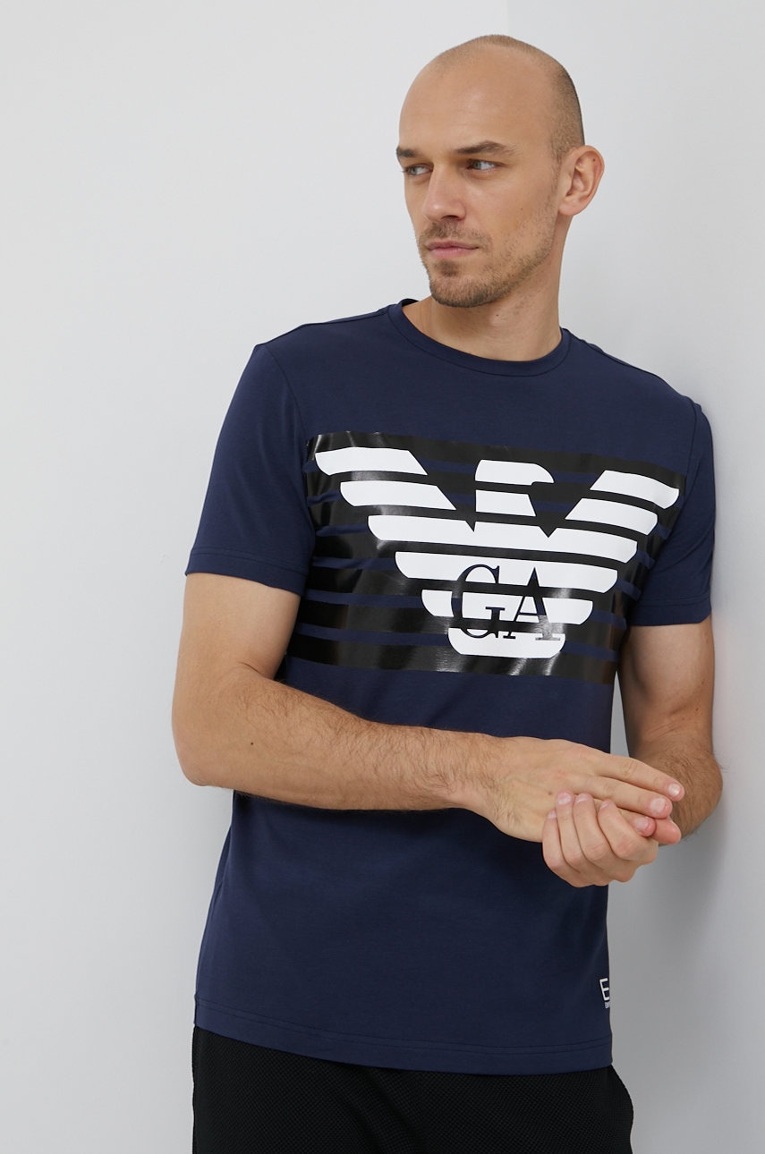 Ea7 emporio armani tricou bărbați, culoarea albastru marin, material neted