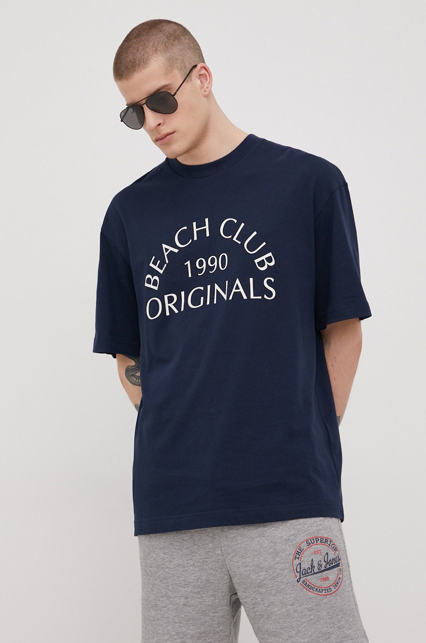 

Памучна тениска Jack & Jones в тъмносиньо с принт, Тъмносин