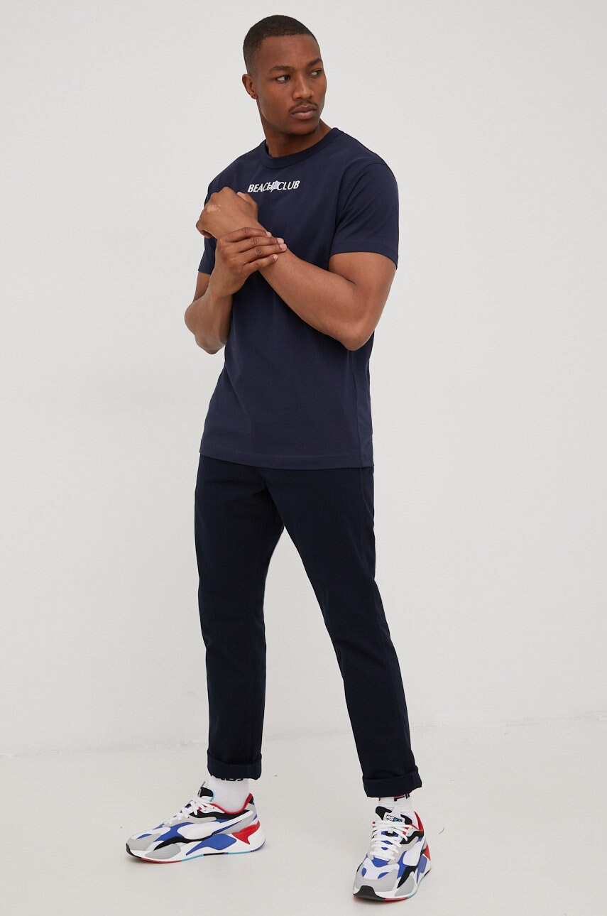 

Хлопковая футболка Jack & Jones цвет синий с аппликацией