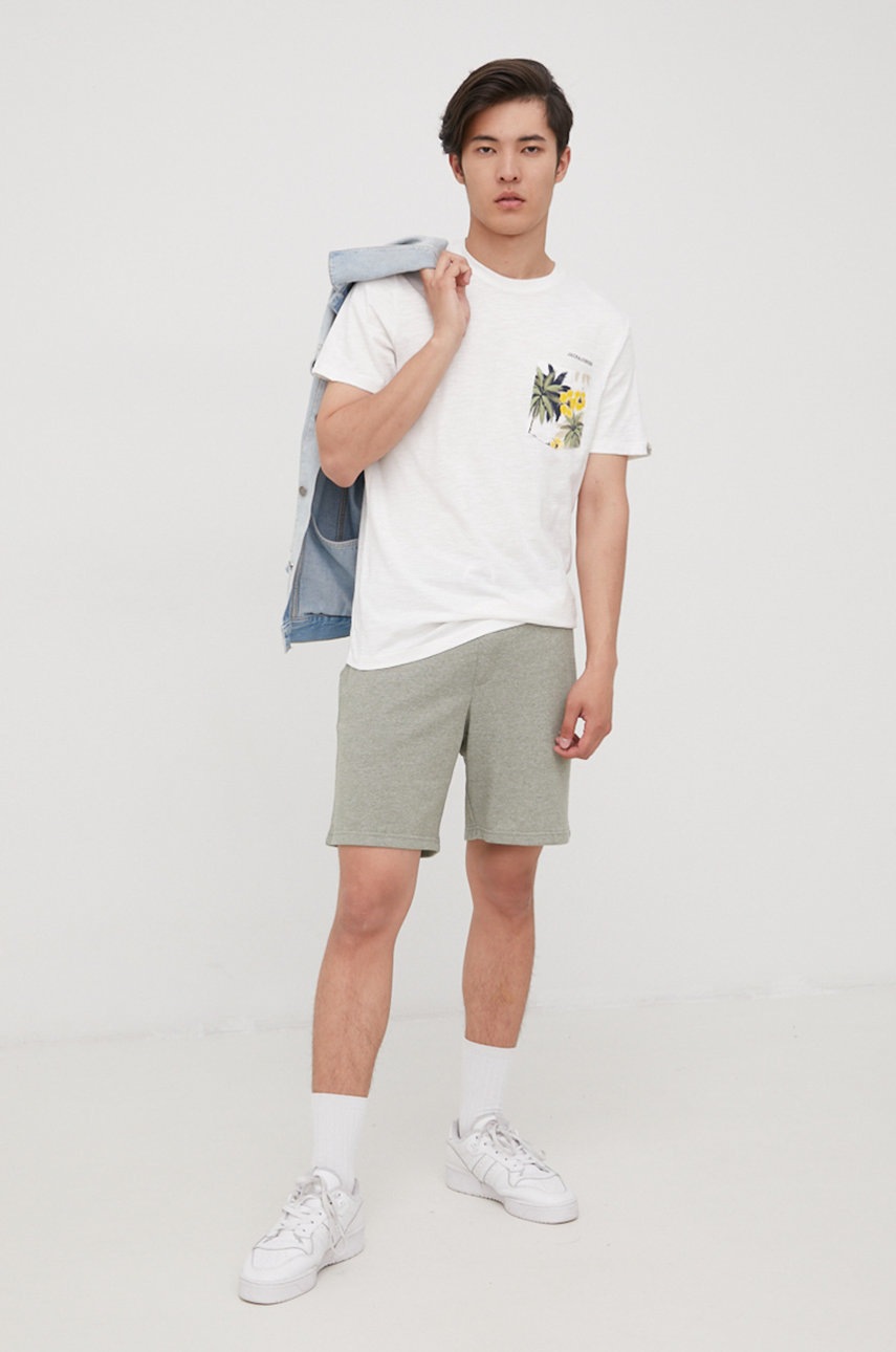 

Хлопковая футболка Jack & Jones цвет белый с принтом