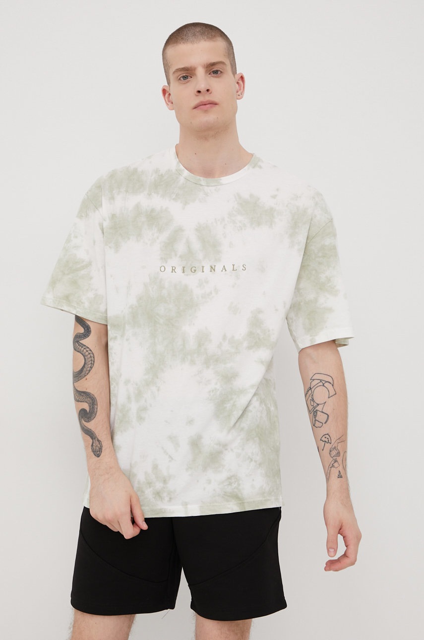

Бавовняна футболка Jack & Jones колір зелений візерунок