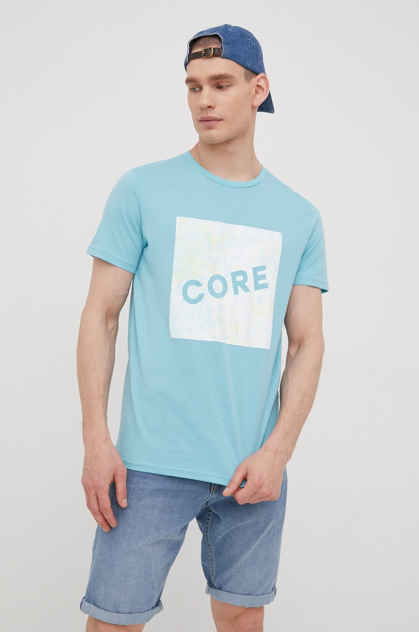 

Памучна тениска Jack & Jones в тюркоазено с принт, Тюркоазен