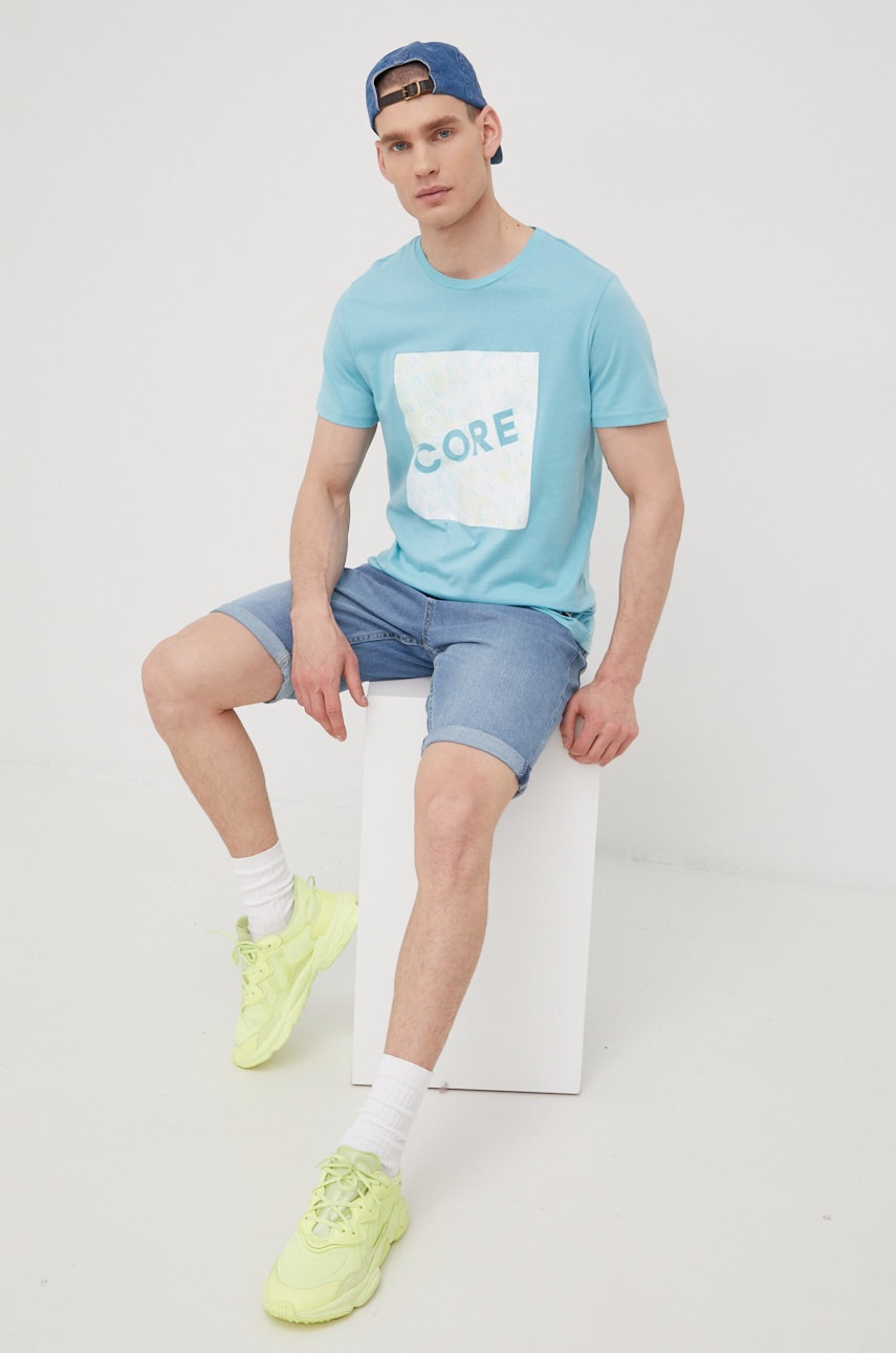 

Хлопковая футболка Jack & Jones цвет бирюзовый с принтом