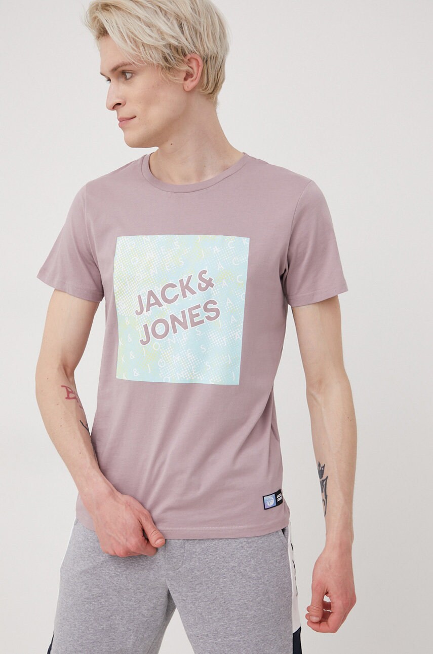 

Памучна тениска Jack & Jones в лилаво с принт, Виолетов