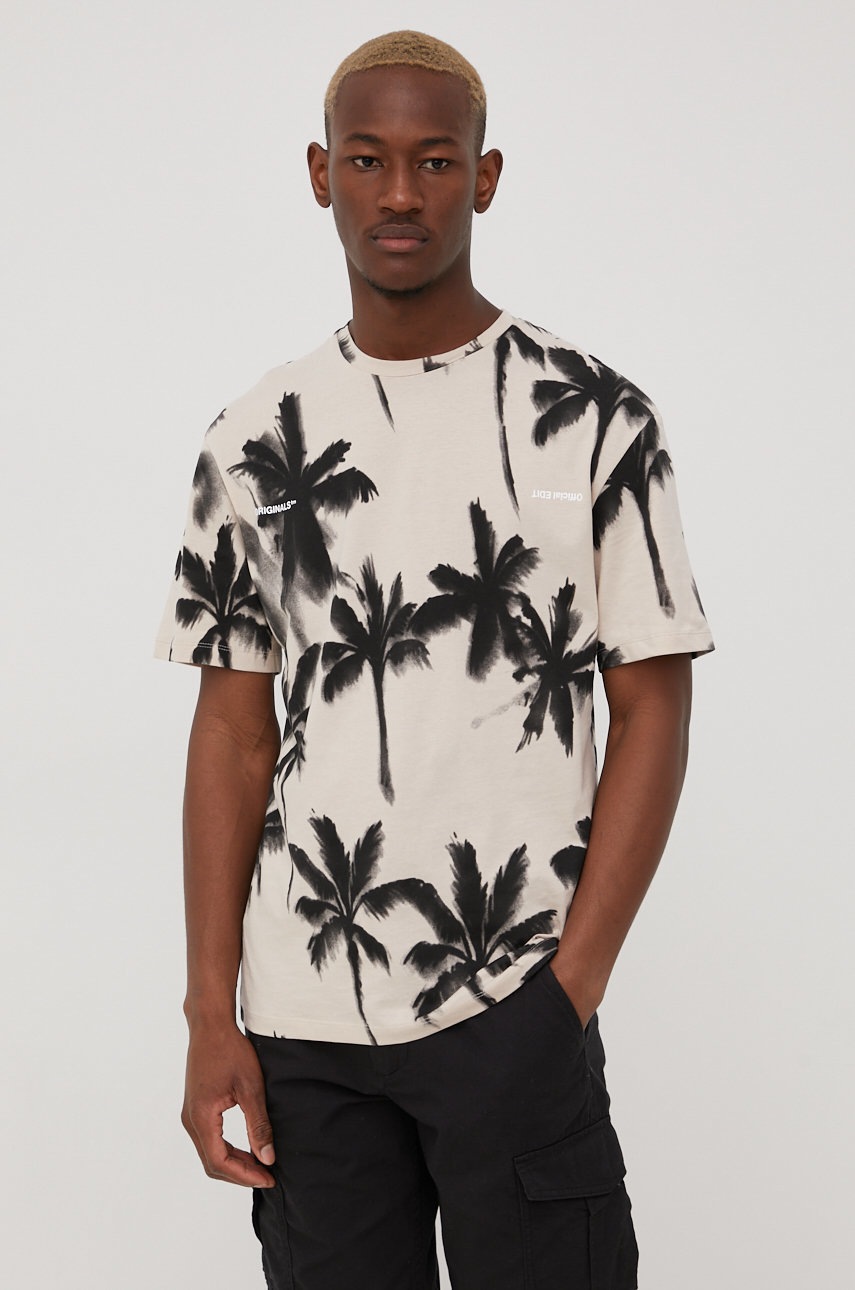

Памучна тениска Jack & Jones в бежово с принт, Бежов