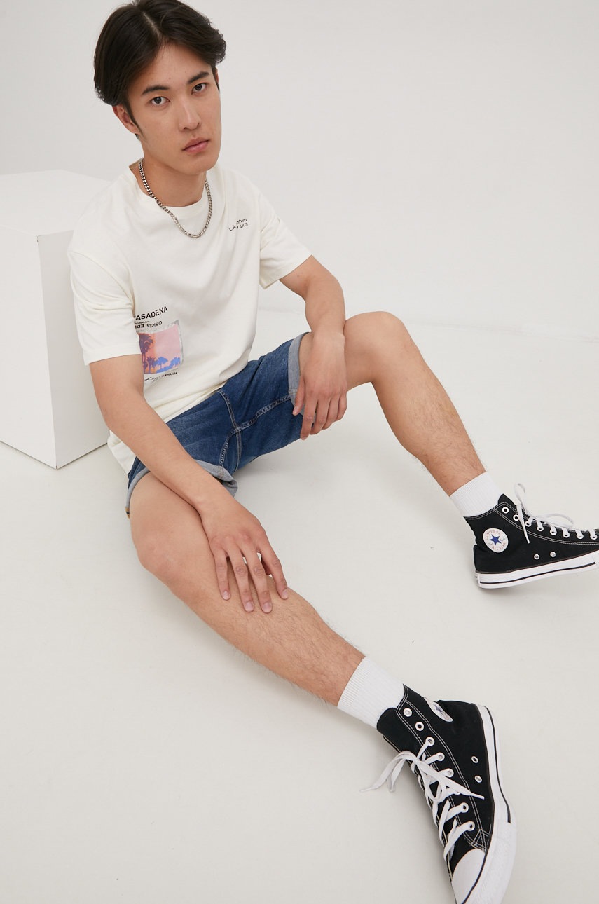 

Хлопковая футболка Jack & Jones цвет бежевый с принтом