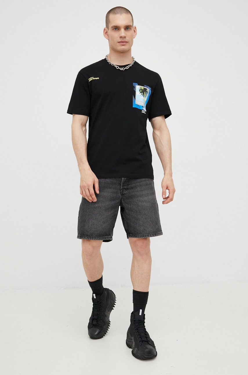 

Бавовняна футболка Jack & Jones колір чорний з принтом