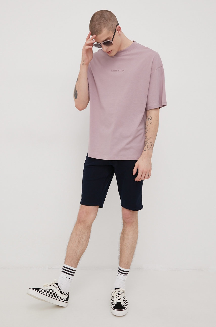 

Хлопковая футболка Jack & Jones цвет фиолетовый с аппликацией