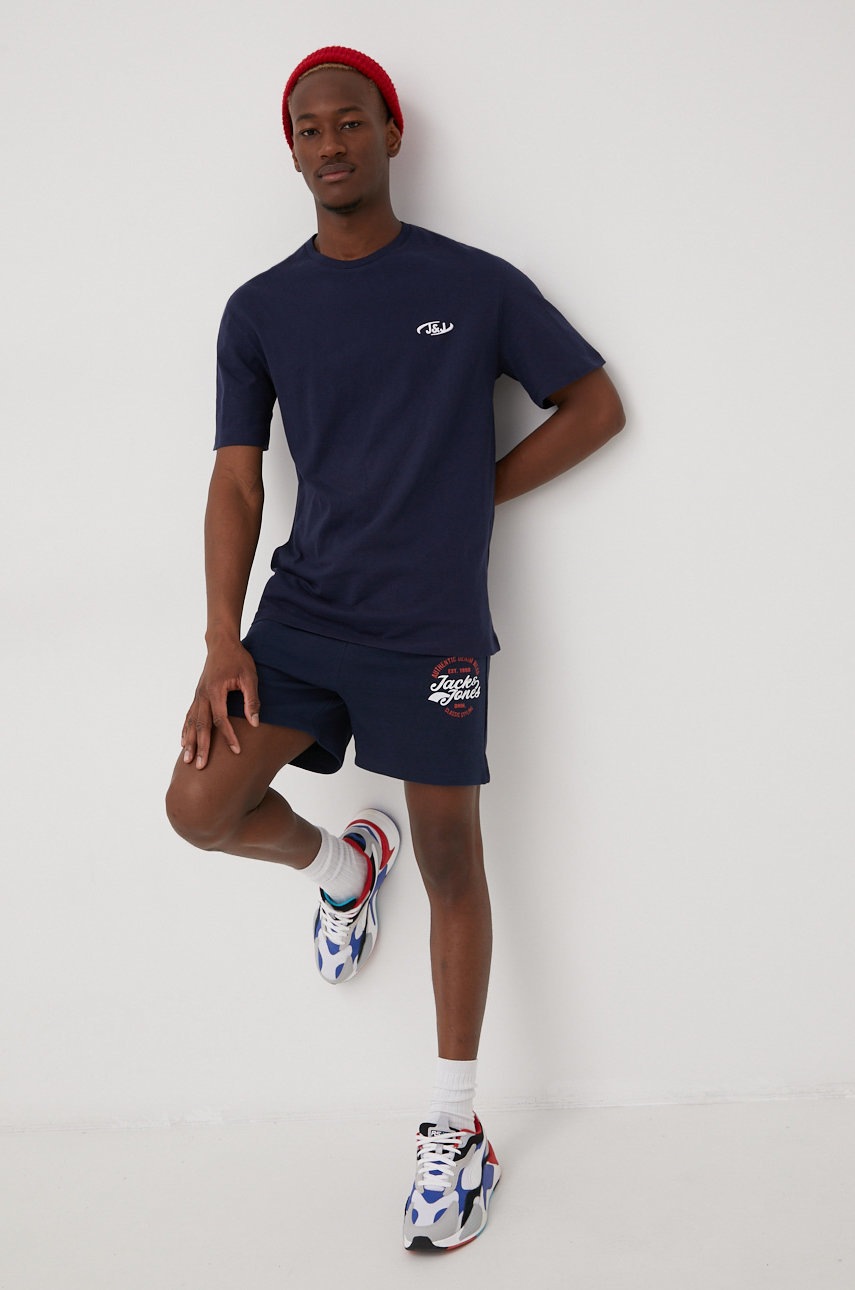

Хлопковая футболка Jack & Jones цвет синий однотонный