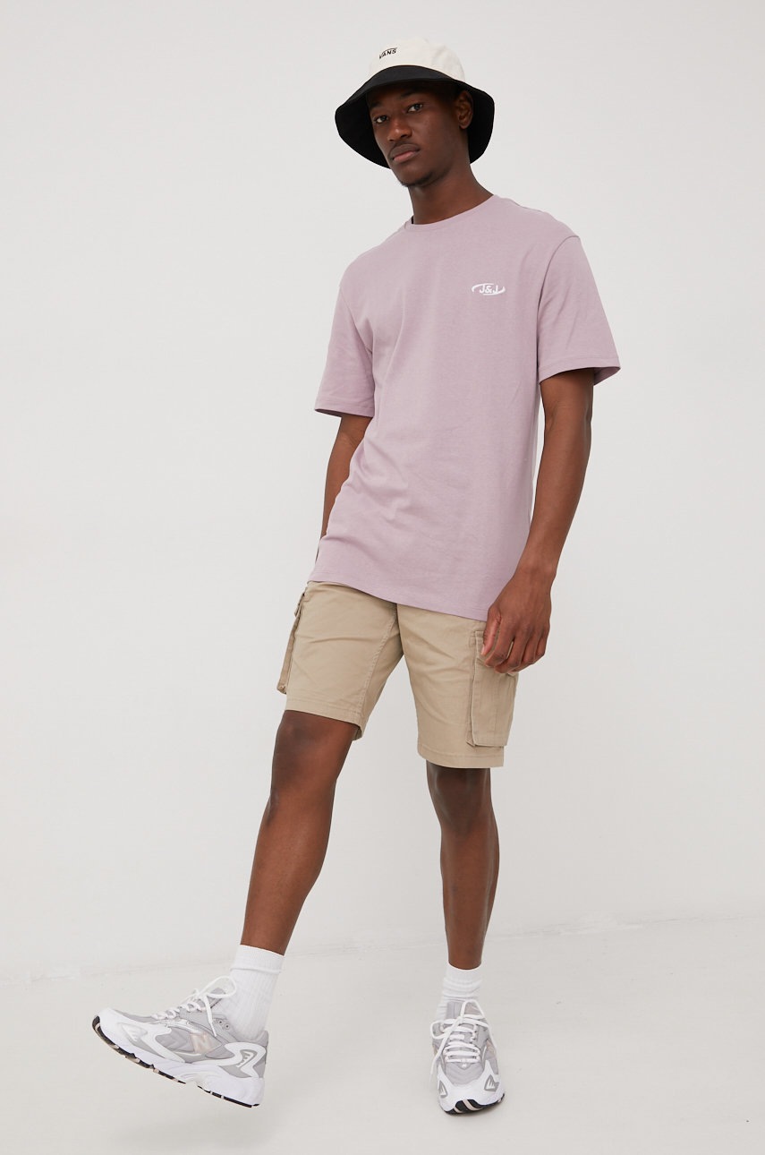 

Хлопковая футболка Jack & Jones цвет фиолетовый однотонный
