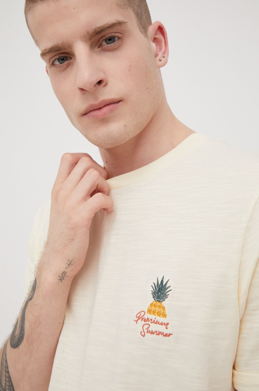 

Бавовняна футболка Premium by Jack&Jones колір жовтий з аплікацією
