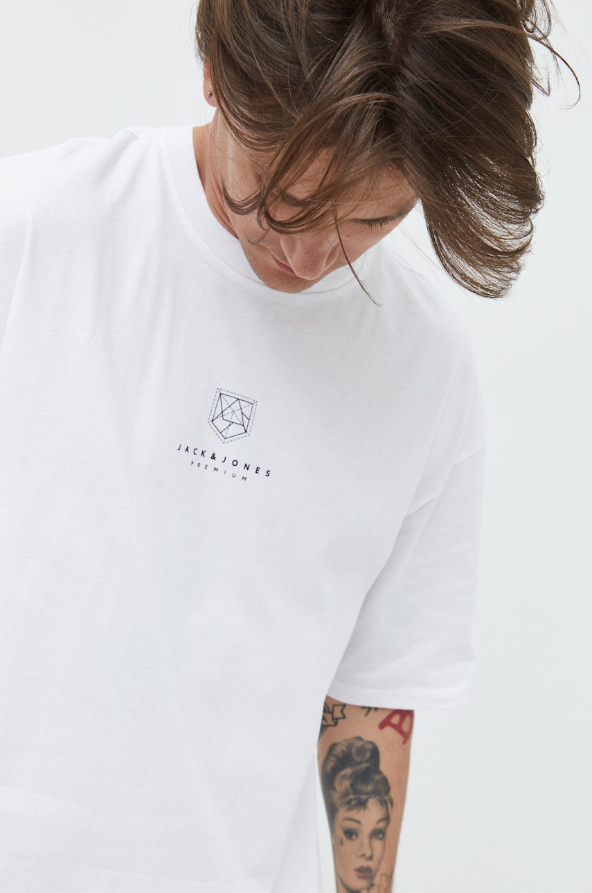 

Памучна тениска Premium by Jack&Jones в бяло с принт, Бял