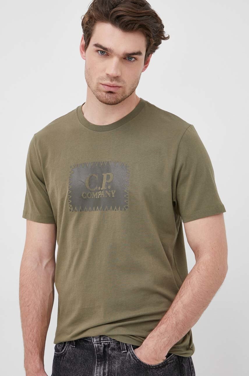 C.p. company tricou din bumbac culoarea verde, cu imprimeu