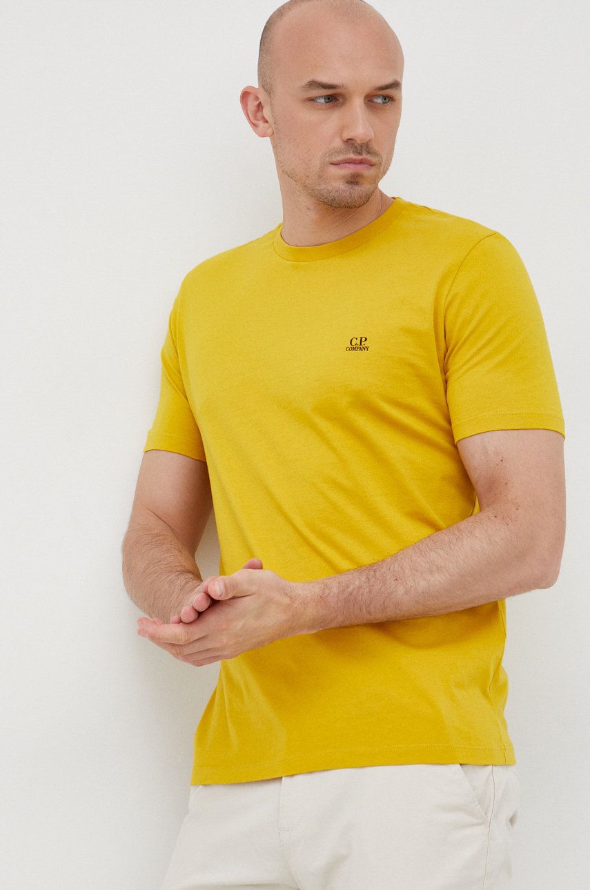 C.P. Company t-shirt bawełniany kolor złoty gładki