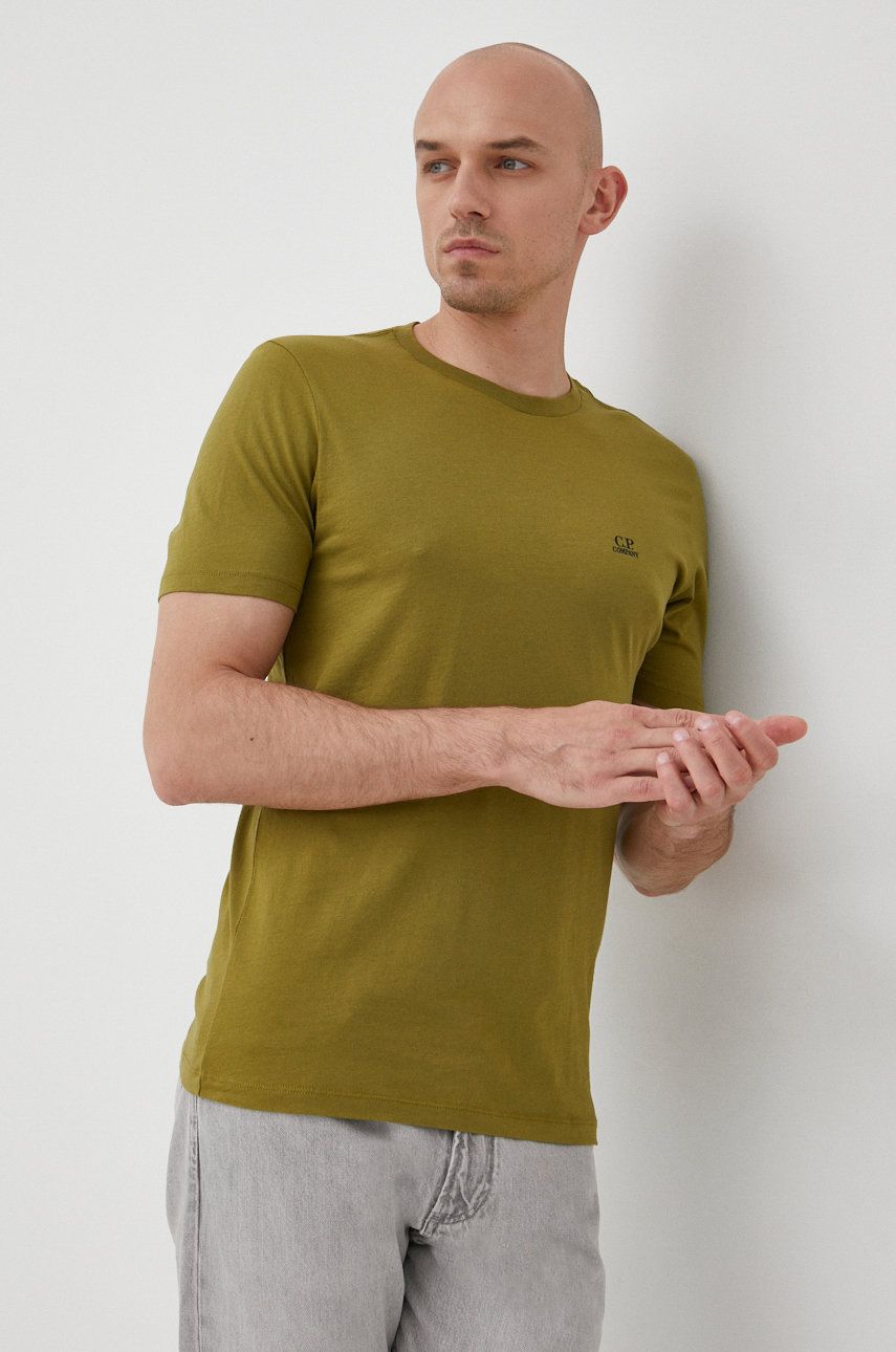 C.P. Company tricou din bumbac culoarea verde, neted answear.ro