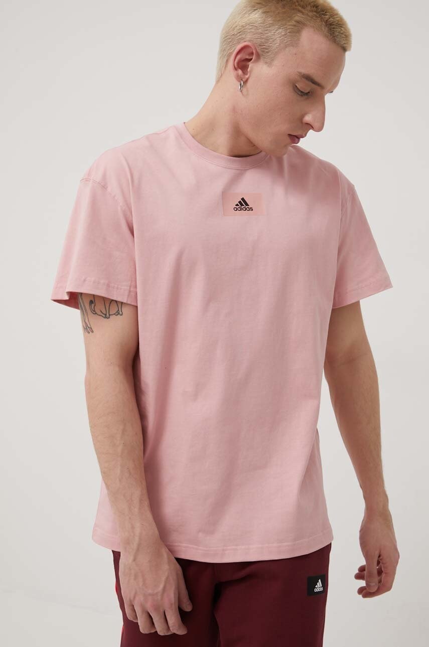 Adidas tricou din bumbac he4355 culoarea roz, cu imprimeu