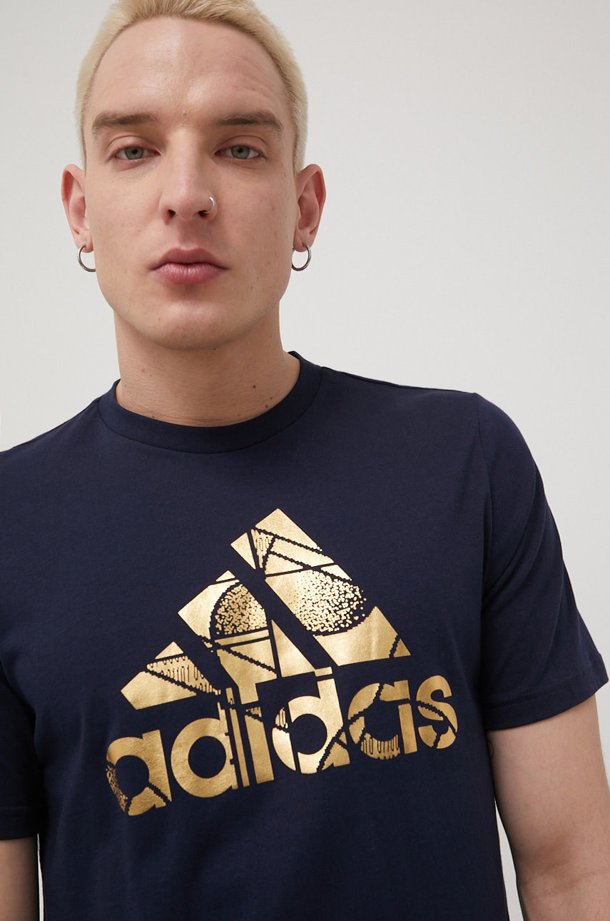 Adidas tricou din bumbac culoarea albastru marin, cu imprimeu
