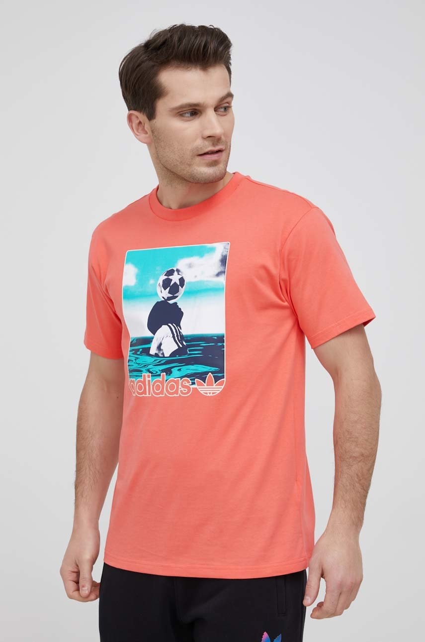 Adidas originals tricou din bumbac culoarea portocaliu, cu imprimeu