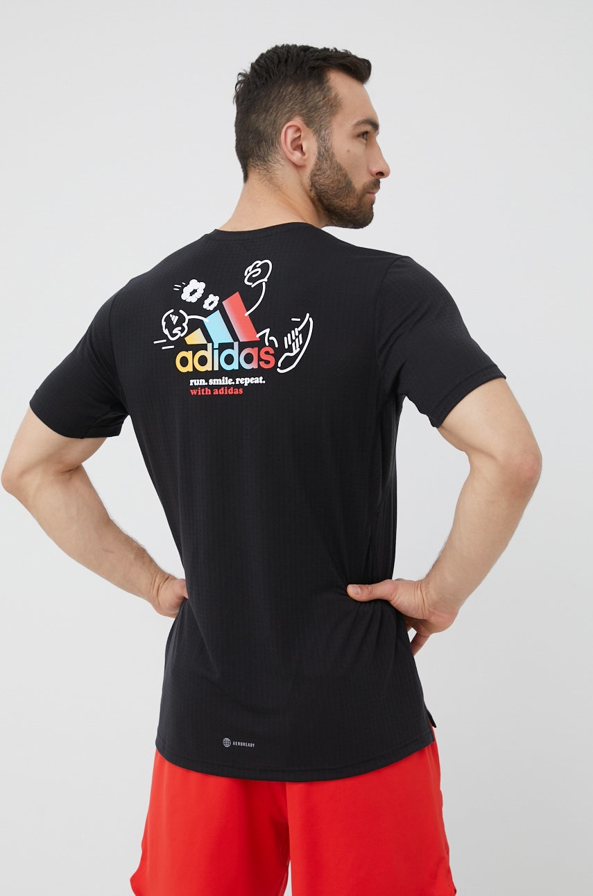 Adidas performance tricou de alergare signature h58601 culoarea negru, cu imprimeu