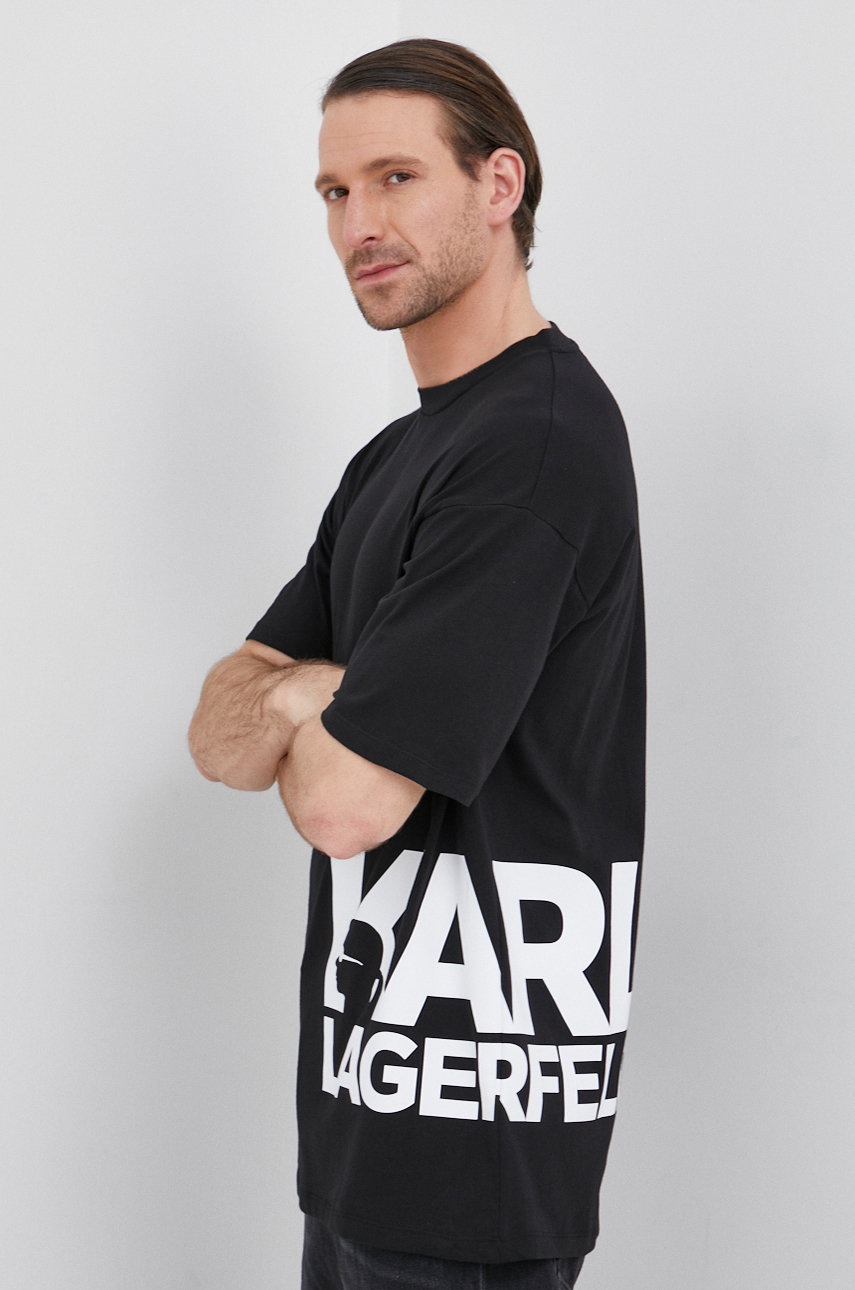 

Памучна тениска Karl Lagerfeld с принт, Черен