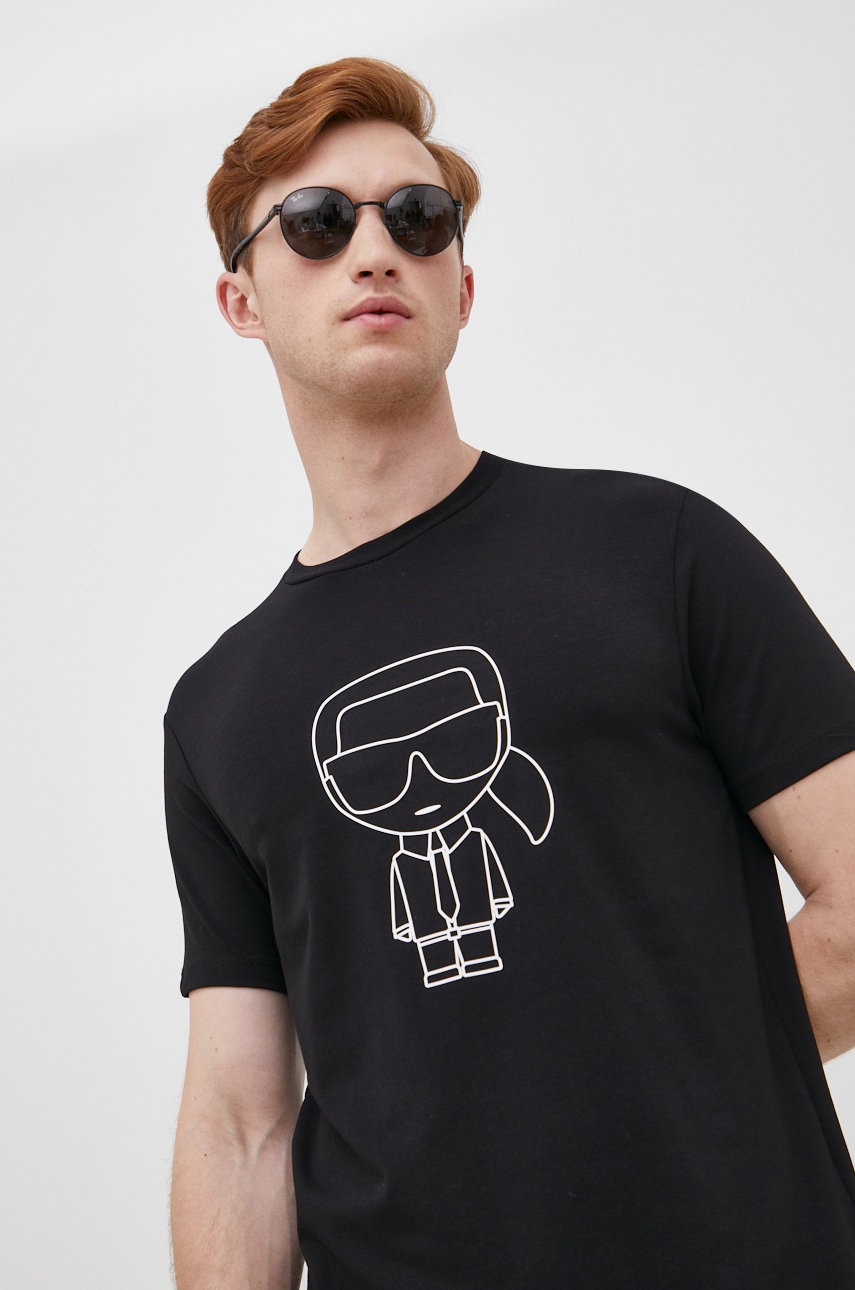 

Тениска Karl Lagerfeld в черно с принт, Черен