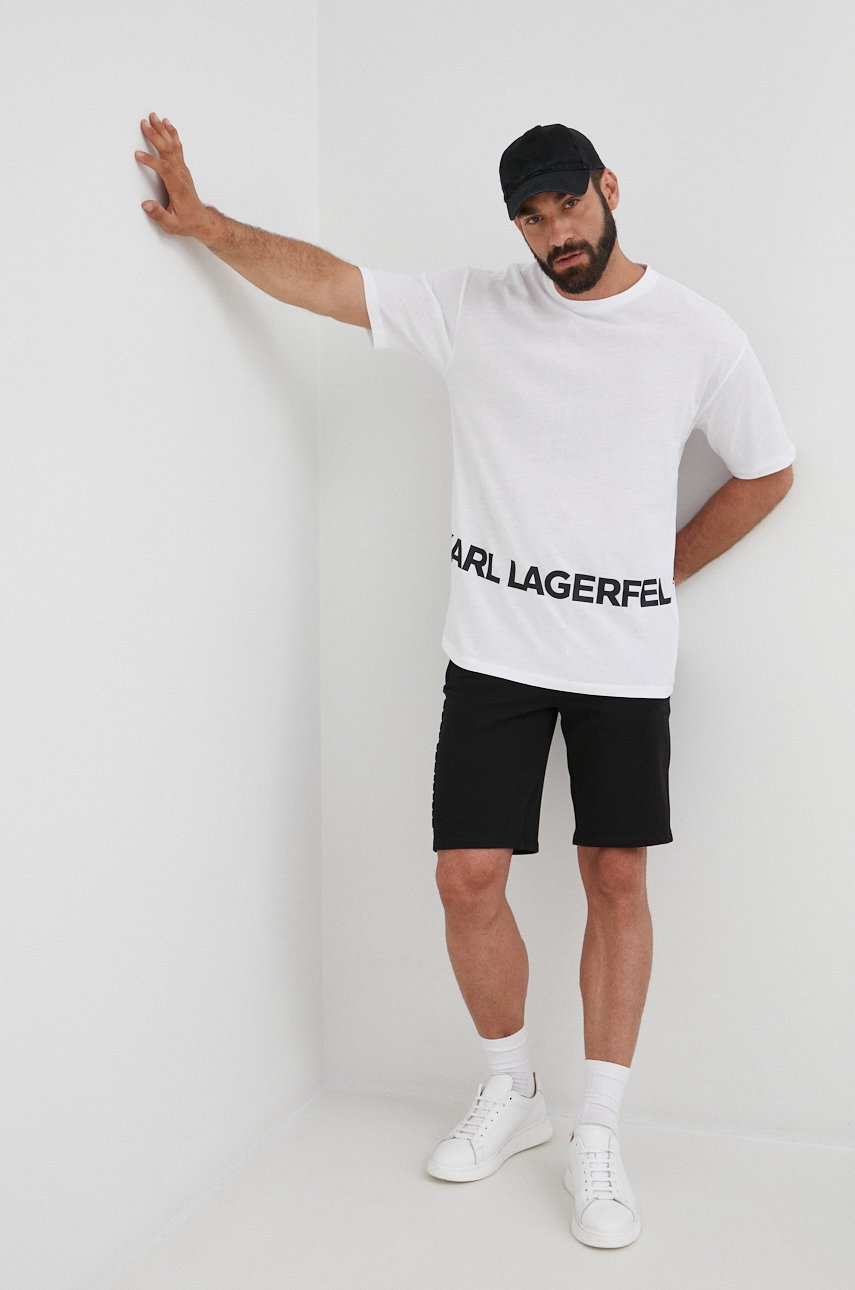 

Памучна тениска Karl Lagerfeld в бяло с принт, Бял