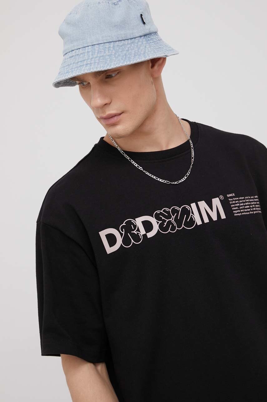 Dr. denim tricou din bumbac culoarea negru, cu imprimeu
