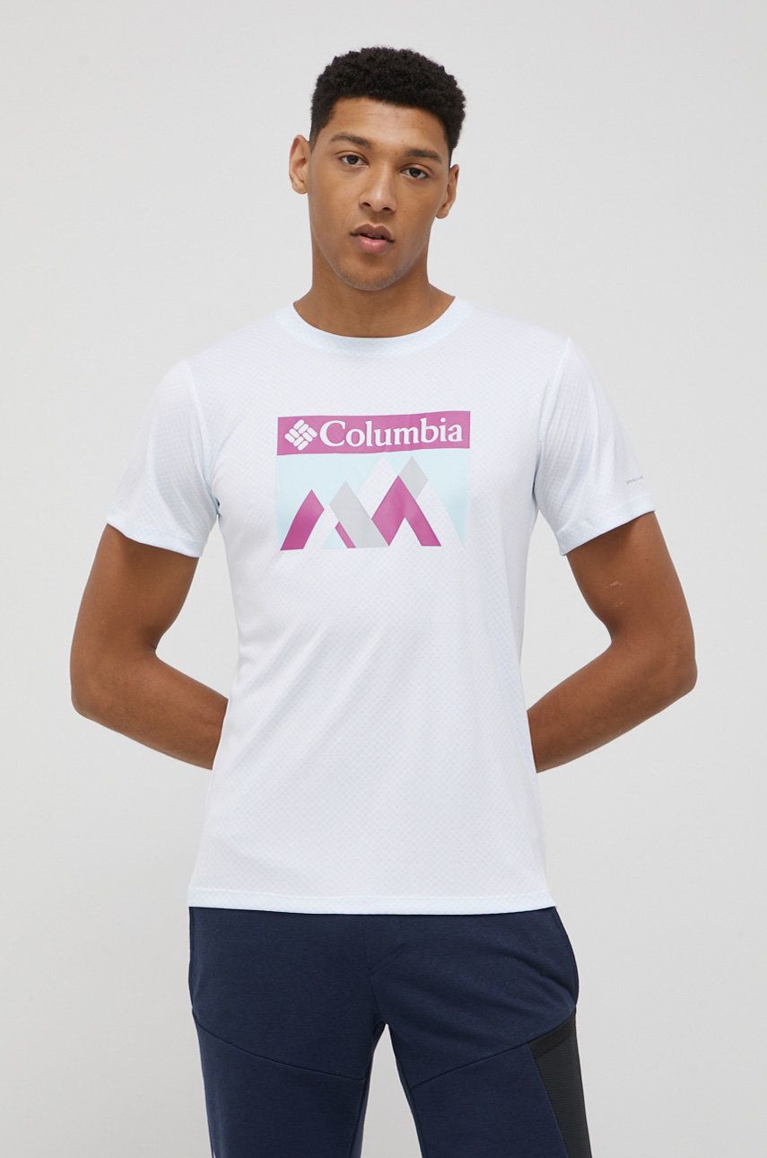 Columbia tricou sport Zero Rules culoarea alb, cu imprimeu