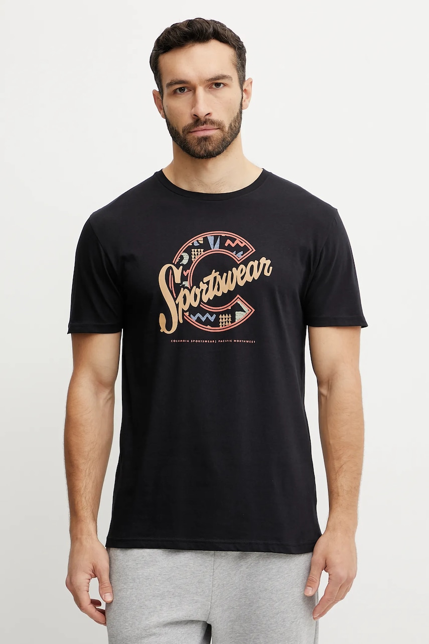 Columbia tricou din bumbac barbati, culoarea negru, cu imprimeu