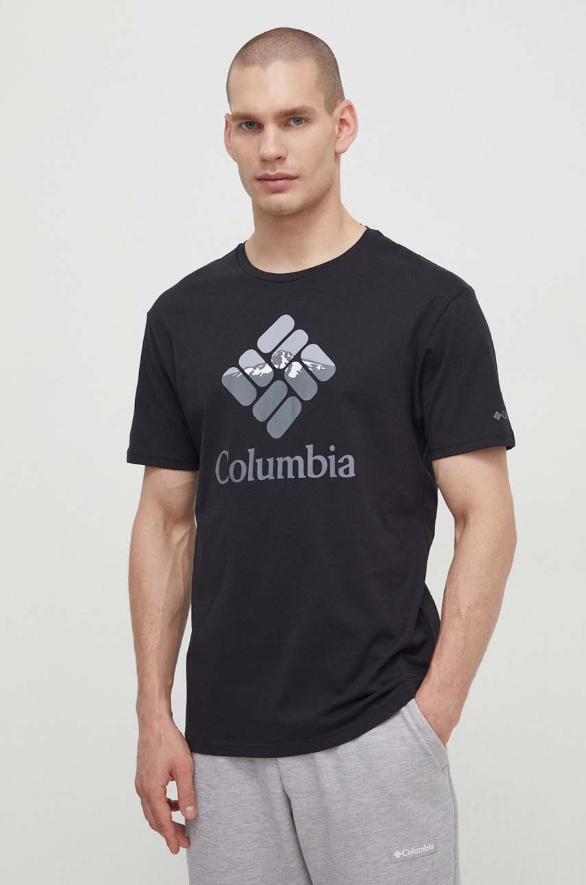 Columbia tricou din bumbac Rapid Ridge culoarea negru, cu imprimeu 1888813
