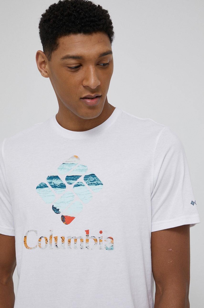 

Памучна тениска Columbia в бяло с принт, Бял