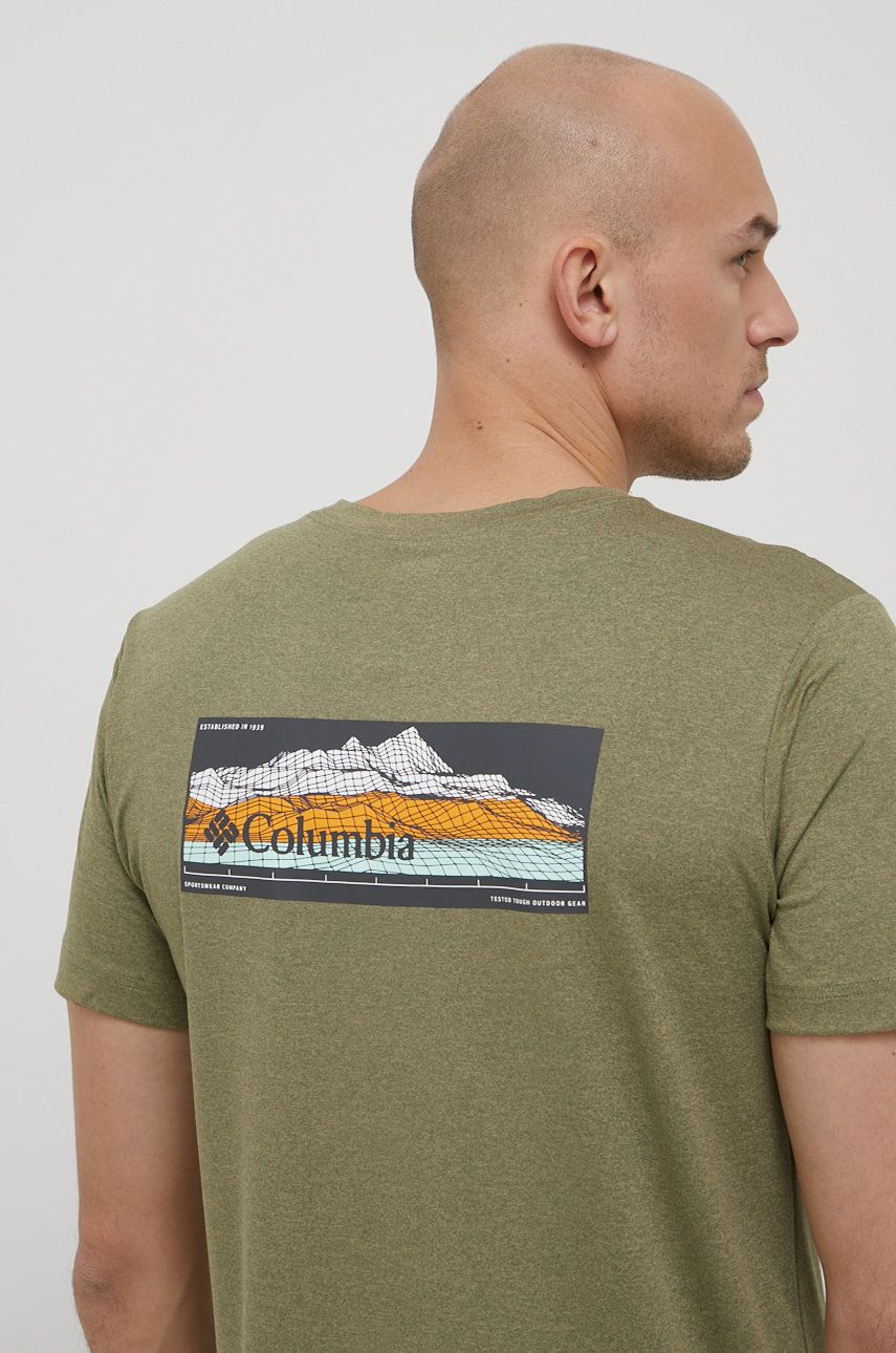 Columbia tricou sport Tech Trail Graphic culoarea verde, cu imprimeu